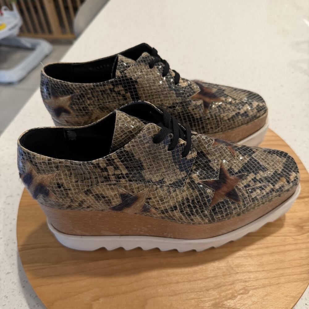 Stella McCartney Shoes 7.5 Elyse Star Platform Snake Print Brown Sneakers Iconic